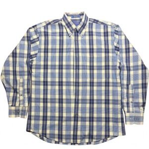 Pendleton Broadway Cloth Men Medium Shirt Blue Yellow Plaid Cotton Long Sleeve